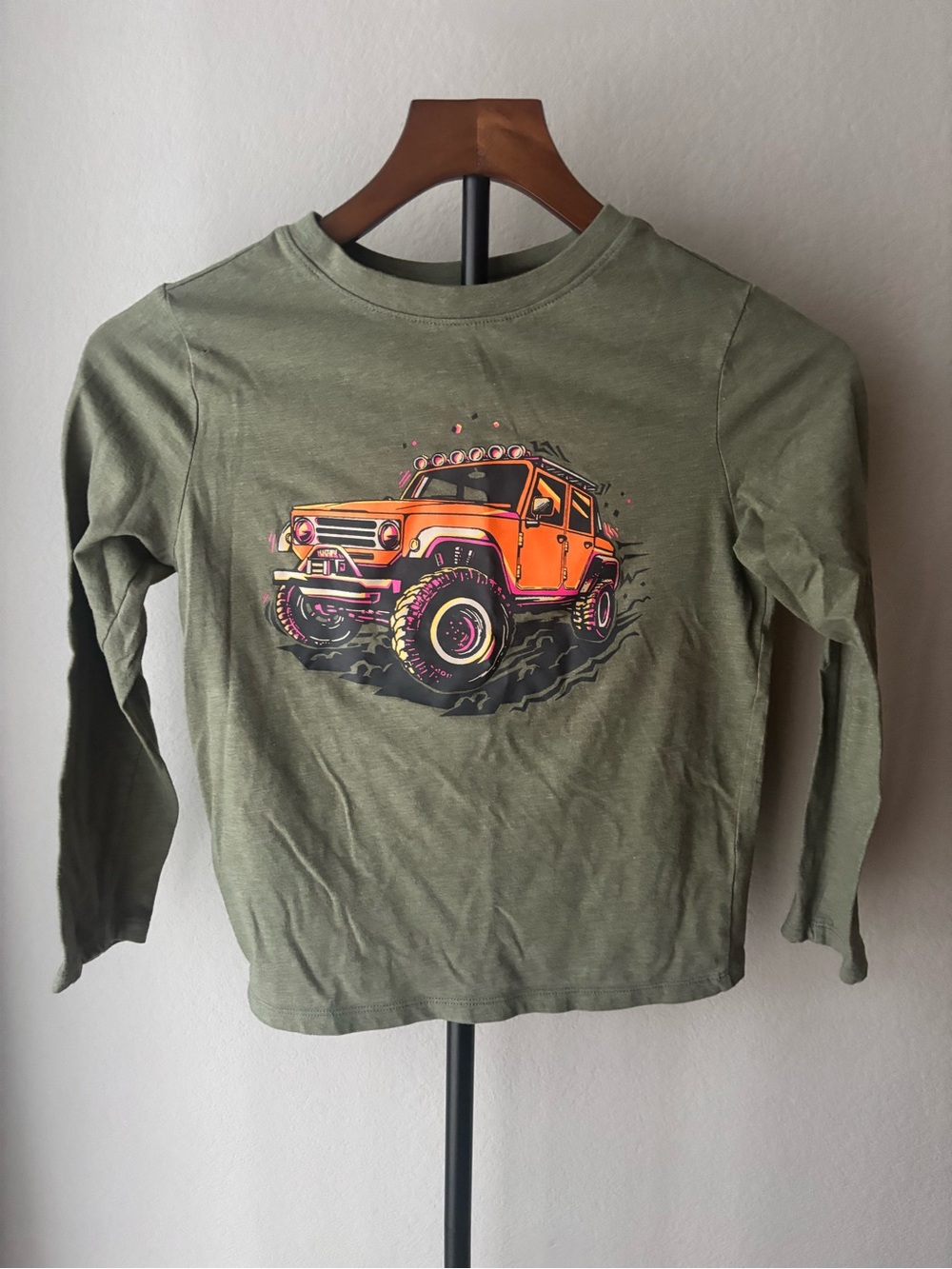 2 Long Sleeve Tees-Green Long Sleeve T w/ Off-Road Truck Graphic & Gray